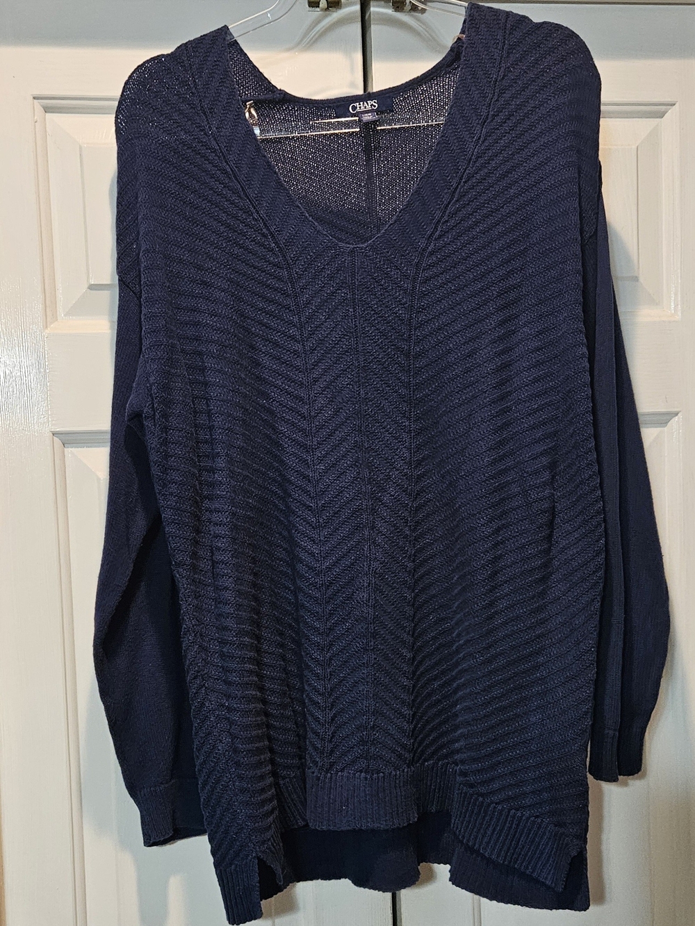 Chaps Navy V-Neck Textured Knit Sweater